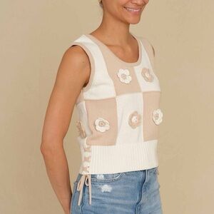 Floral Knit Tank Top - Cream and Tan